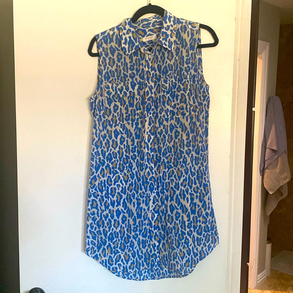 Equipment Sleeveless Collared Dress; size small,  Blue leopard print